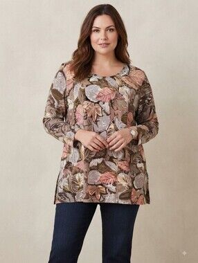 Fitting Image Women's Brown Floral Long Sleeve Top Size 1X